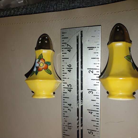 Noritake Japan Yellow Floral Salt Pepper Shaker Set Lidded Mustard Bowl Spoon - Picture 11 of 12
